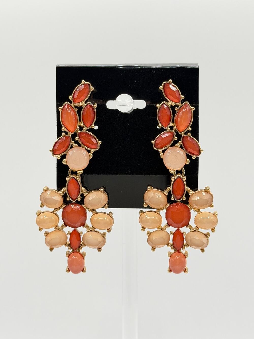 Coral Peach Statement Chandelier Earrings | Gold Tone | NWOT